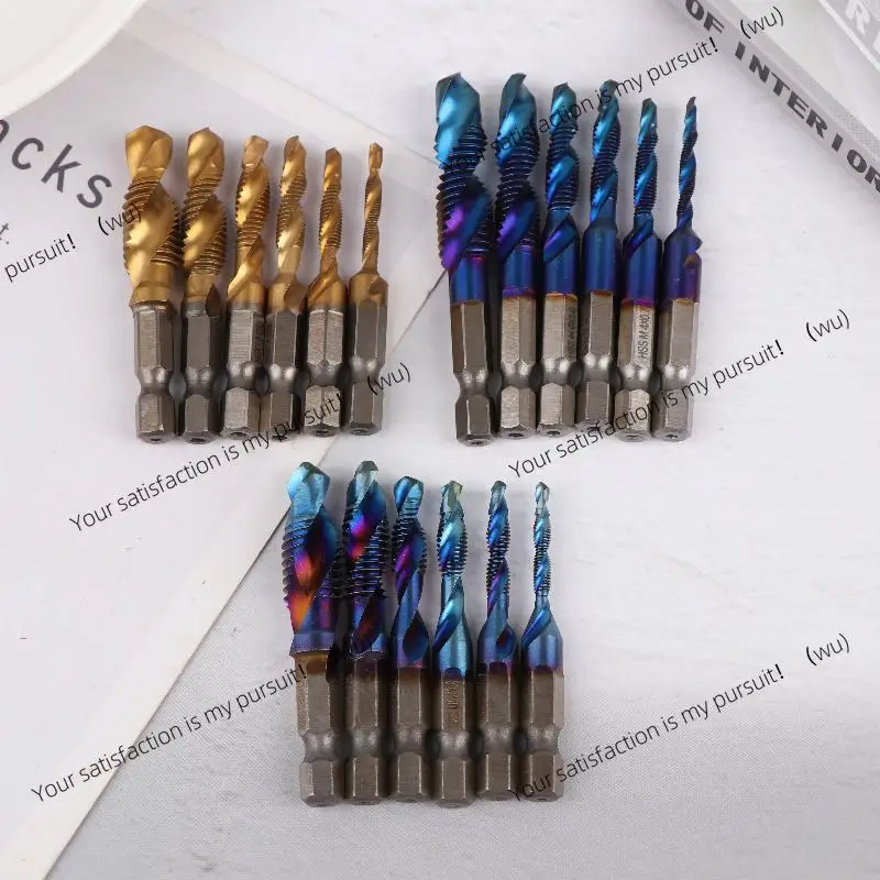 Blue M3/M4/M5/M6/M8/M10 Hand Tools Hex Shank Titanium Plated HSS Screw Thread Metric Tap Drill Bits Screw Machine Compound Tap