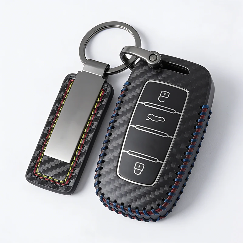 

Carbon fiber leather car alloy keychain car key pendant car accessories Key storage device High-quality brand-new pendant