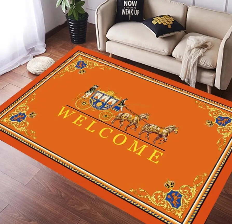 Luxury Fashion Ethnic Carpet Horse 3d Printing Rectangle Room Rug Black Orange Living Room Bedroom Bedside Soft Floor Table Mat