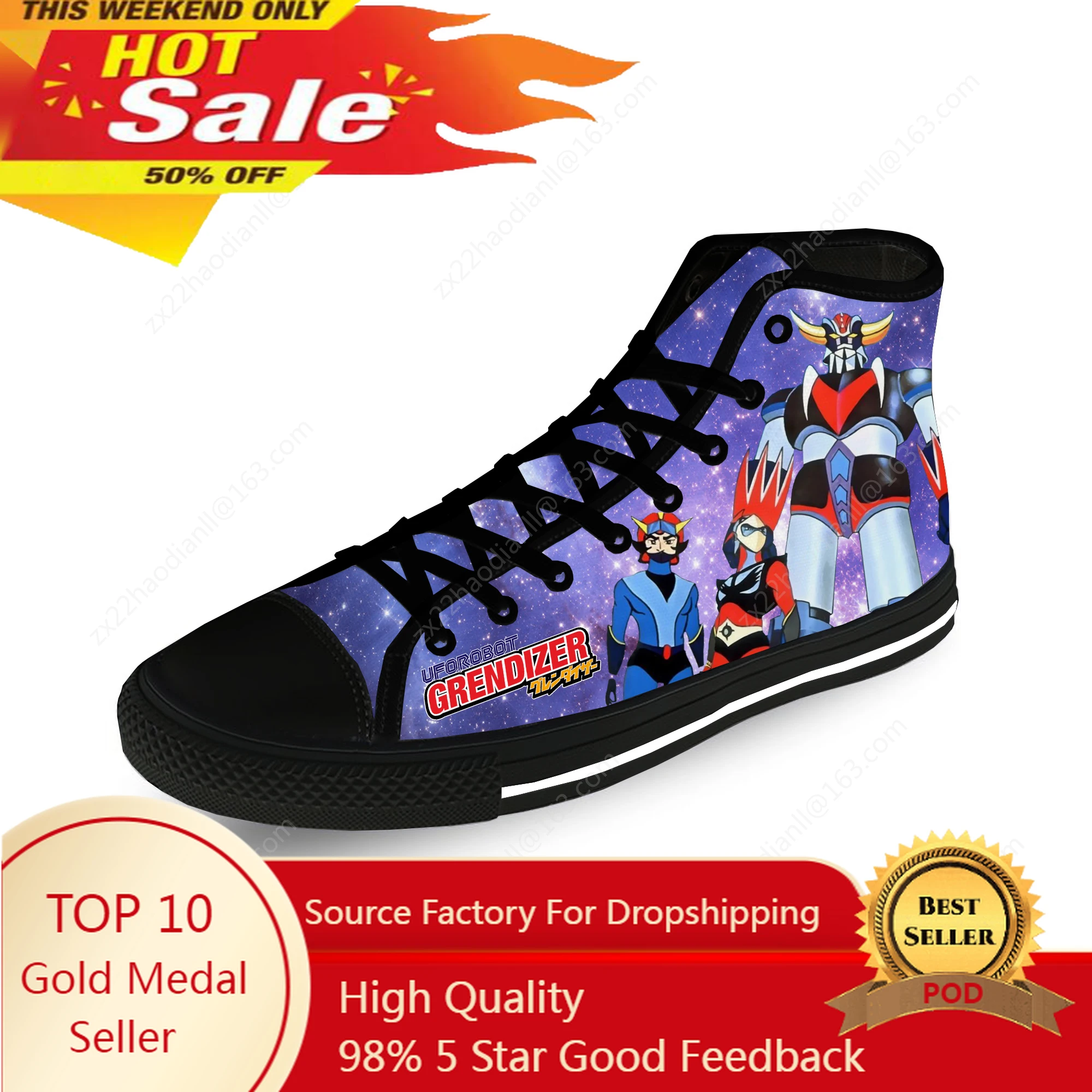 Japan Anime UFO Robot Grendizer High Top Sneakers Mens Womens Teenager Casual Shoes Canvas 3D print Cosplay Lightweight shoe