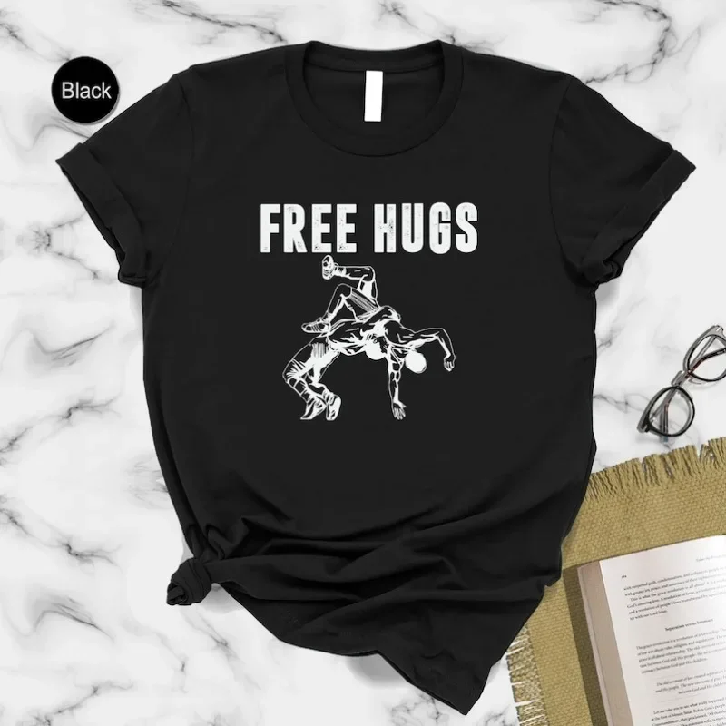 

2025 t shirts Free Hugs Wrestling Shirt, High School Wrestler T-Shirt, Funny Tee, Father's Day Gift,Birthday Gift,College Profe