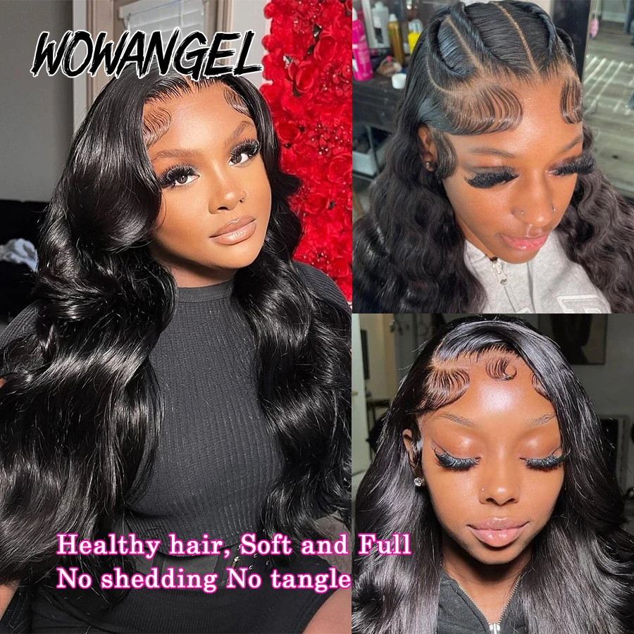 Wow Angel-Invisible HD Lace Frontal Peruca, Cabelo Humano Perucas, Onda Do Corpo, Derreter Skins, 13x6, 13x4, 34 em