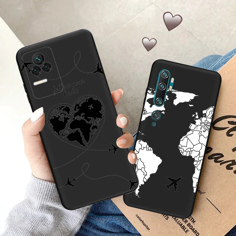 Soft Case for Redmi Note 11S 10S A3 10C 10A A3x Xiaomi 14 11T Pro 10T 10 11 Lite 4G Airplane World Map Black Phone Cases Cover