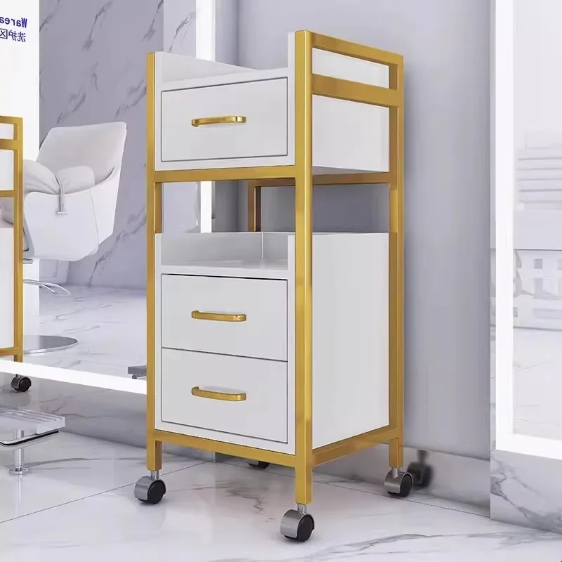Makeup Saloon Equipment Gold Pink Silver Metal Nail Trolley Case Cart Hair Hairdressing Beauty Salon Trolley
