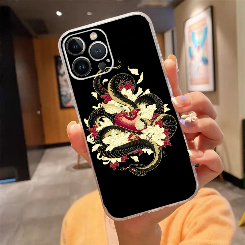

Phone Case For iphone 17 Pro Max Air 17 16 15 14 13 Pro Max 15 16 Pro 15Plus Hand Snake Flower Snake Painting