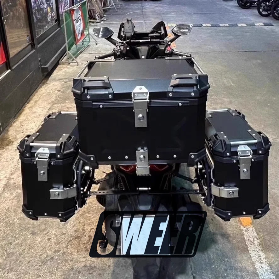 Motorcycle Universal Aluminum Alloy Side Box 35L with Side Box Bracket DIY Quick Detachable Safety Lock for Honda
