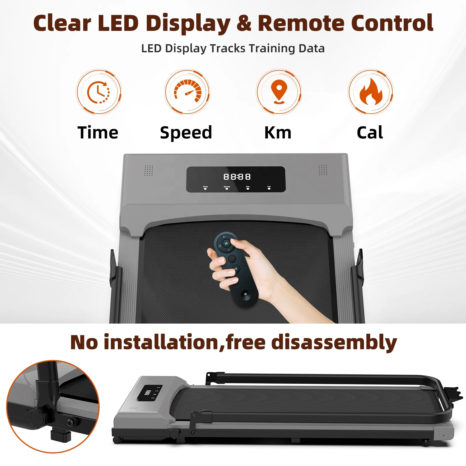 Multi-Function Treadmill Mini Display Remote-controllable Speed-adjustable Foldable Lightweight Treadmill Fitness Equipment