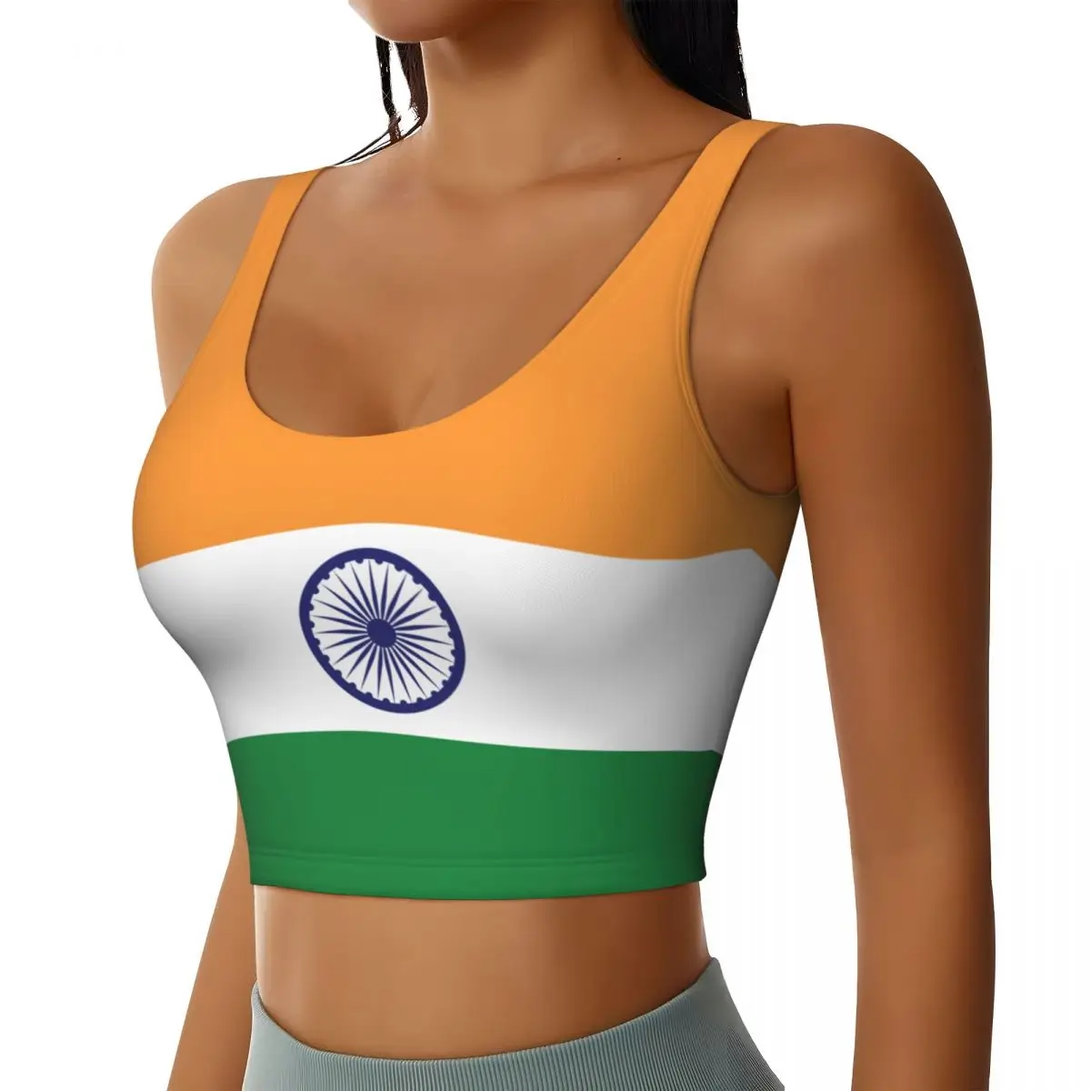 India Flag Basic Tops Women Samba Sexy V-Neck Yoga Fitness Sports Tops