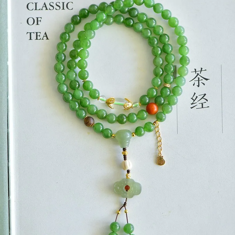 Natural Hetian jadeite bracelet three strands paired with 6mm South Red Agate beads featuring a fine texture and no black