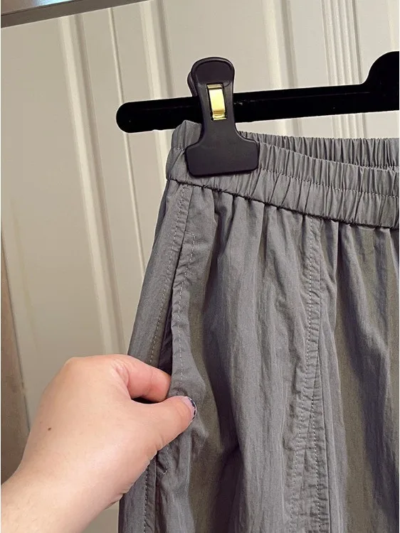 Calças Lanternas Leves de Perna Larga para Mulheres, Casuais de Verão, Calças de Nove Pontos, Estilo Balão, Cintura Alta e El...