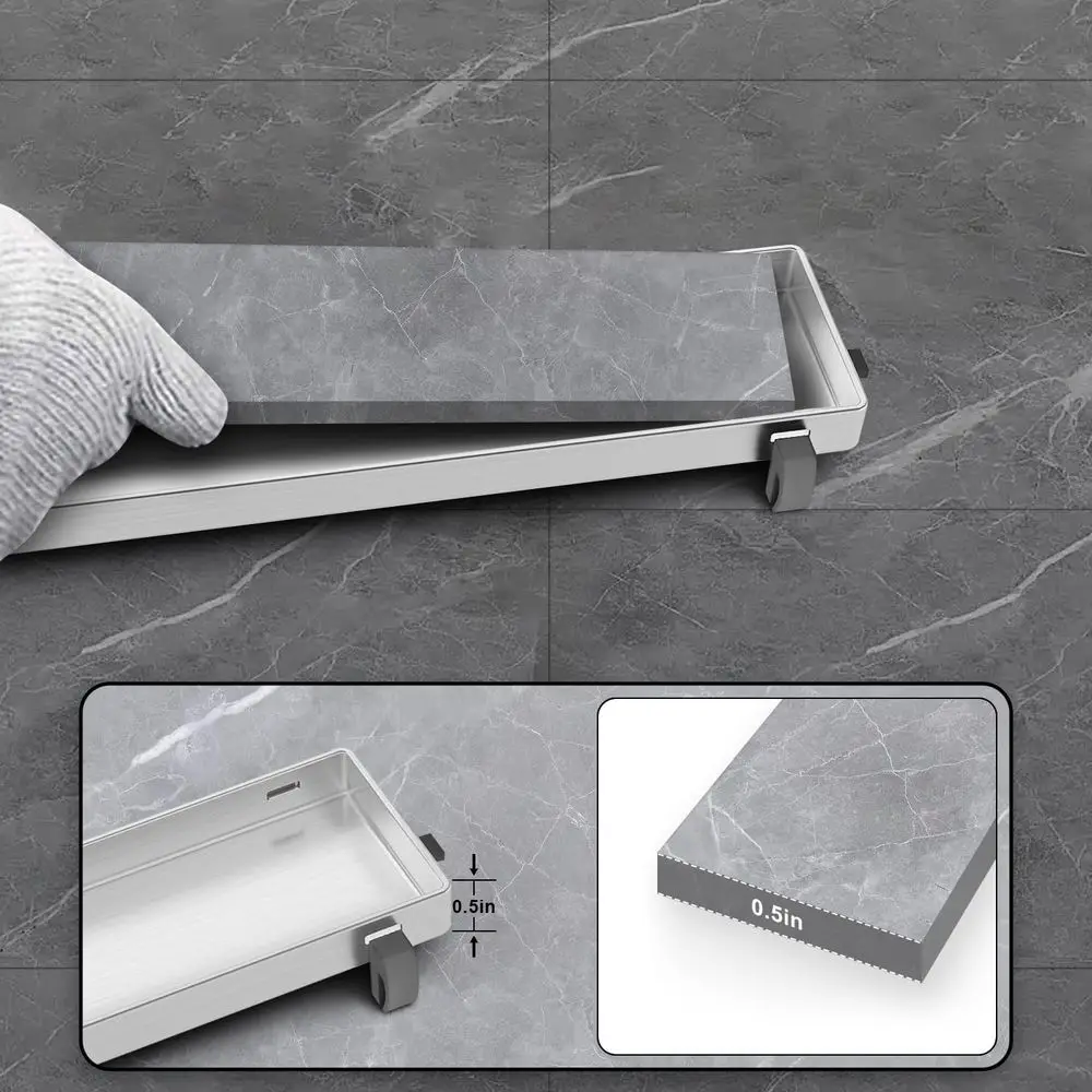 32-Inch Linear Shower Drain with Tile Insert, Brushed Nickel, 304 Stainless Steel, Hair Strainer Included