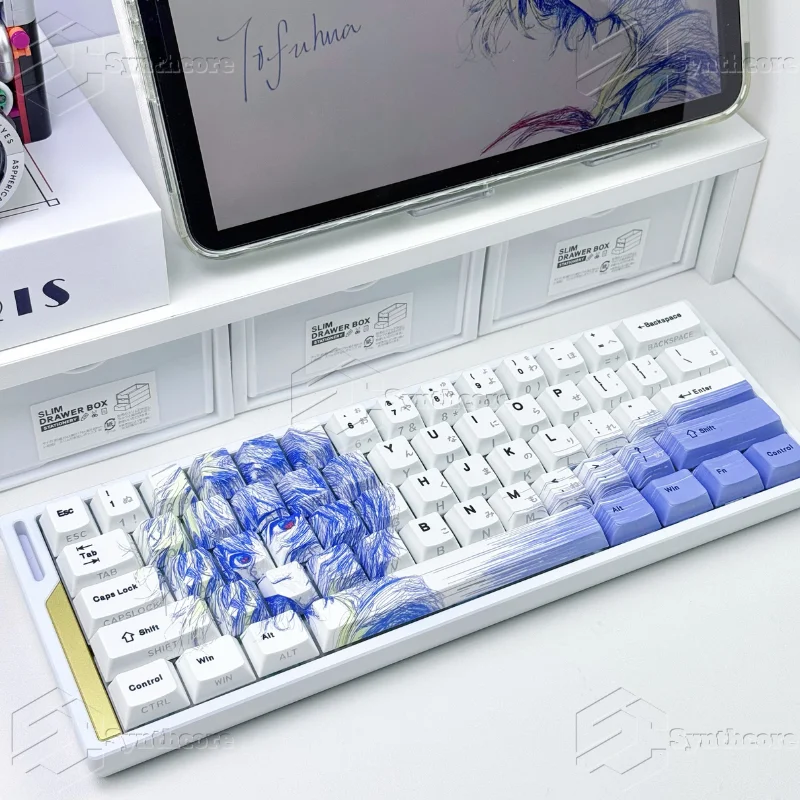 

74 Keys Personal Rei Ayanami‌ Theme Keycaps Anime Key Cap PBT Cherry Profile Custom Keycap for 60 65 68 Mechanical Keyboard
