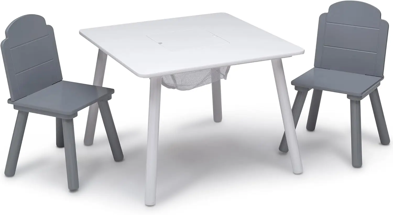 Kids Table and Chair Set with Storage, White/Grey - Perfect for Playroom or Study