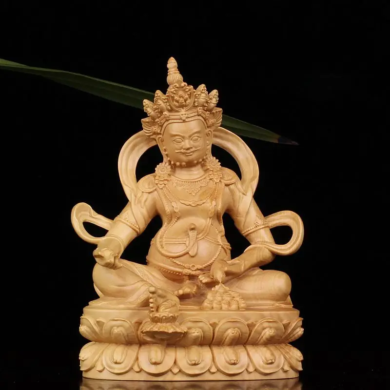 Boxwood 12CM Wood Carving Huang Cai Shen Fortune Lucky Feng Shui Sculpture Buddha Statue Home Decoration Office