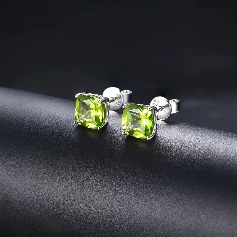 Orecchini a bottone in vero argento 925 per donna, regalo per ragazza femminile, autentico peridoto elegante