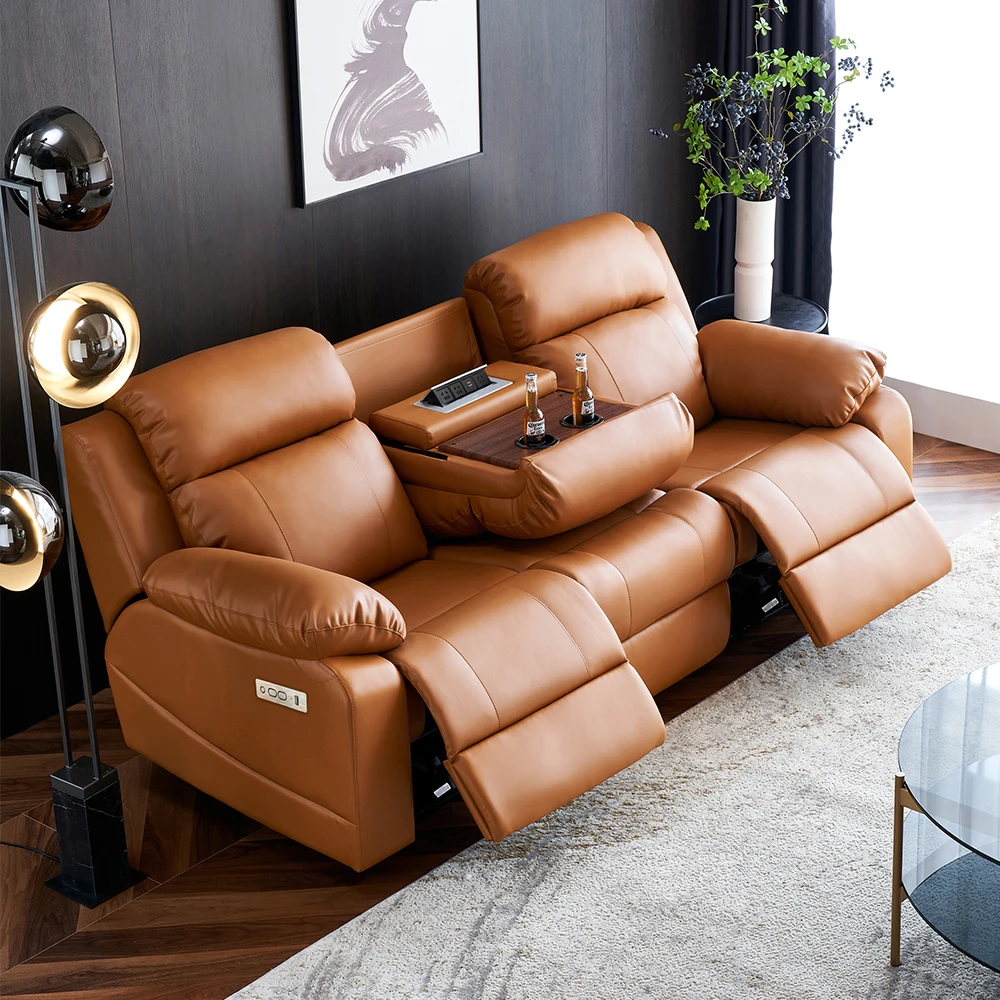 Modern Luxury Electric Lounge Chair PU Leather Living Room Furniture Set  USB Port Electric Lounge Chair Stretchable Metal