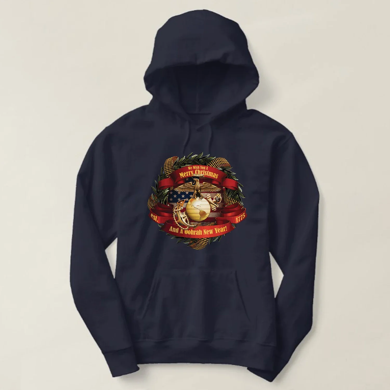 US Marine Corps Eagle Globe and Anchor Christmas Wreath Xmas Gift Pullover Hoodie 100% Cotton Comfortable Casual Mens Sweatshirt