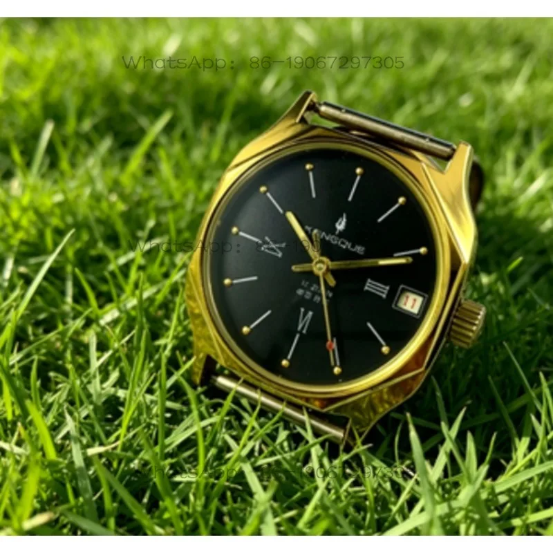 

[Guangguang Shop] Liaoning Watch Factory, Peacock Brand Single Calendar Mechanical Watch, Yellow Shell Black Surface, Free Strap