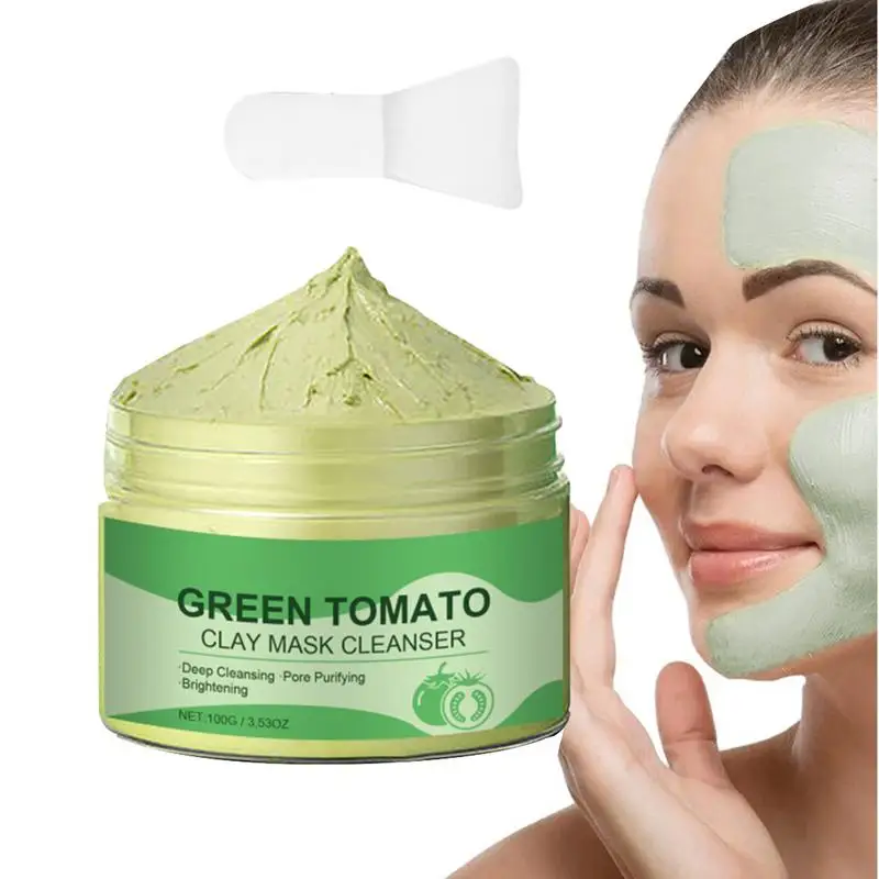 Green Tomato Clay Cleanser Nose Pore Cleaner with Brush Deep Cleansing Nose Cream Pore Cleansing Masque Clogged Pore Remover