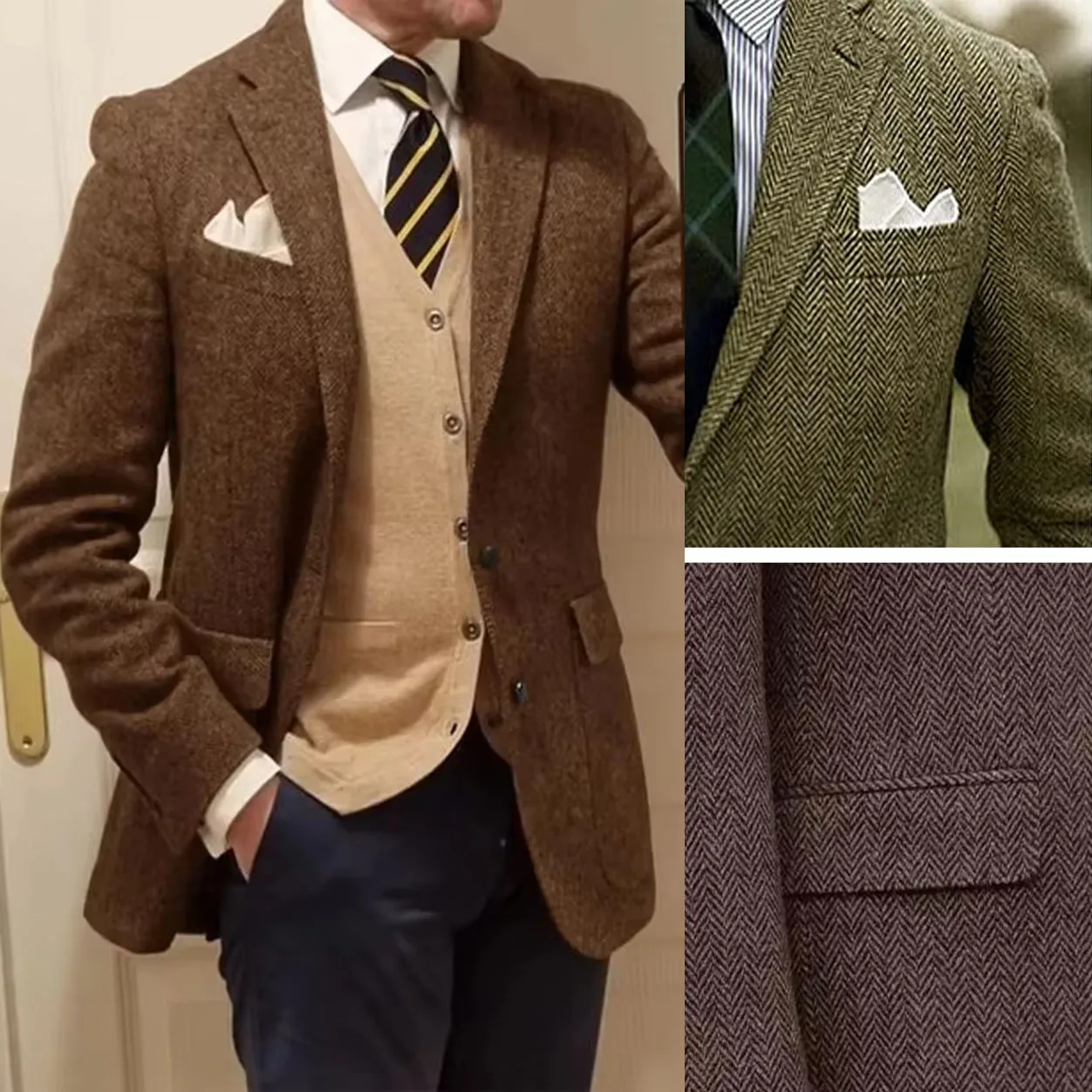

Men's Blazer Herringbone Single Breasted Casual Elegant Man Suit Jackets Coat High Quality Men's Stage Clothing Male Clothes