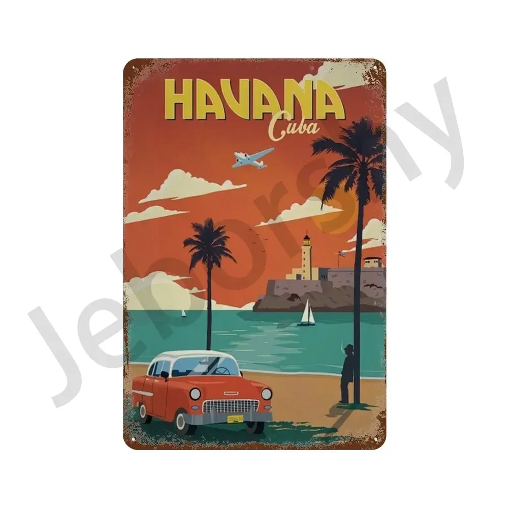 Vintage Travel Cuba Poster Metal Aluminum Sign Havana Egypt Hawaii Holiday Isle Landscape Metal Plaque for Home Bar Club Wall view 3