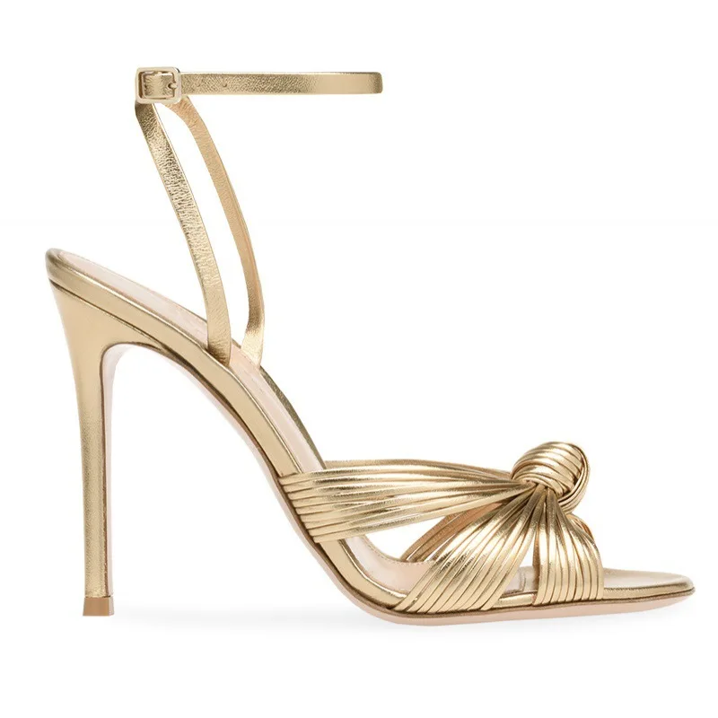 2024 New Hot Sale Womens European and American Ladies Plus Size Light Gold PU Stiletto Heel Sandals Fashion Banquet Party Shoes