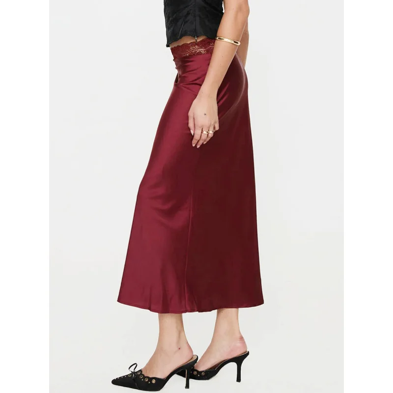 2025 femmes dentelle-taille satin jupe midi mode sexy élastique moulante jupe longue A002