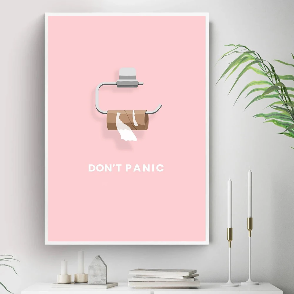 Minimalist Don't Panic Please Quotes Toilet Paper Canvas Painting Pink Wall Art Poster Print Pictures Bathroom Home Decoration