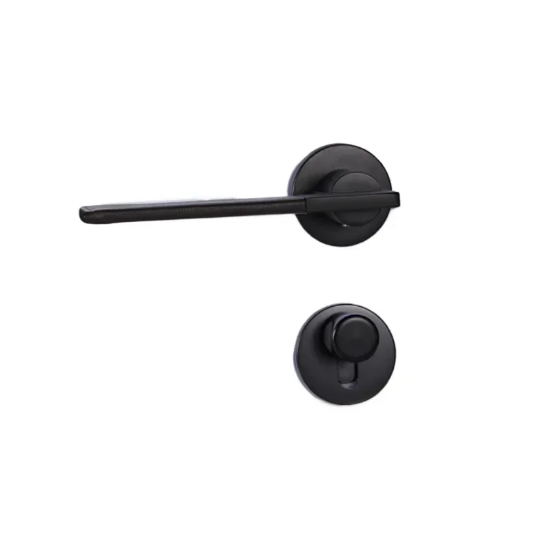 

Bedroom door lock leather stainless steel PVD black brushed mechanical door handle genuine leather