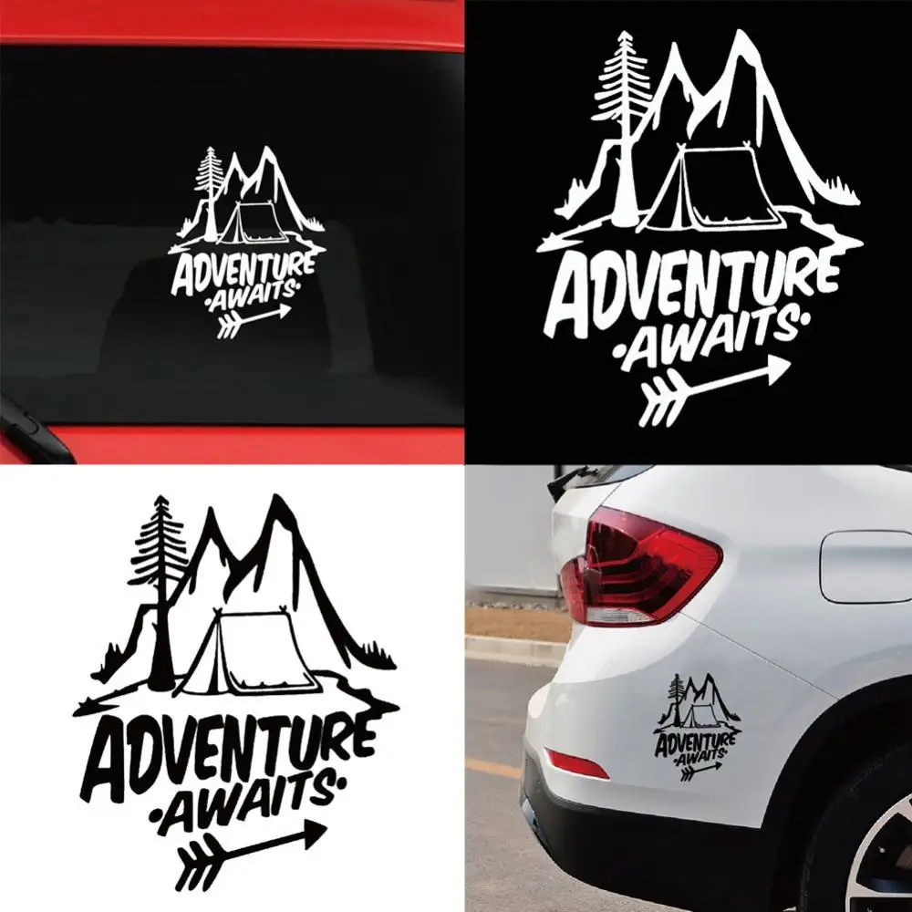 Adventure Awaits Tree Tent Mountains Car Vehicle Reflective Decals Sticker Decor