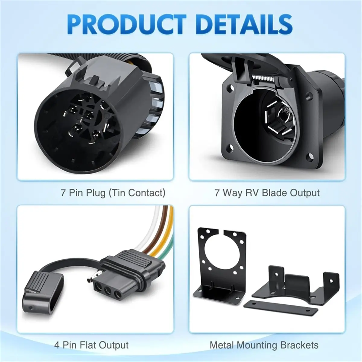 Dual Output 7PIN USCAR Trailer Adapter 4 Pin Flat 7 Round RV Blade Transfer 7 Round Multi-Tow for RVs Trucks