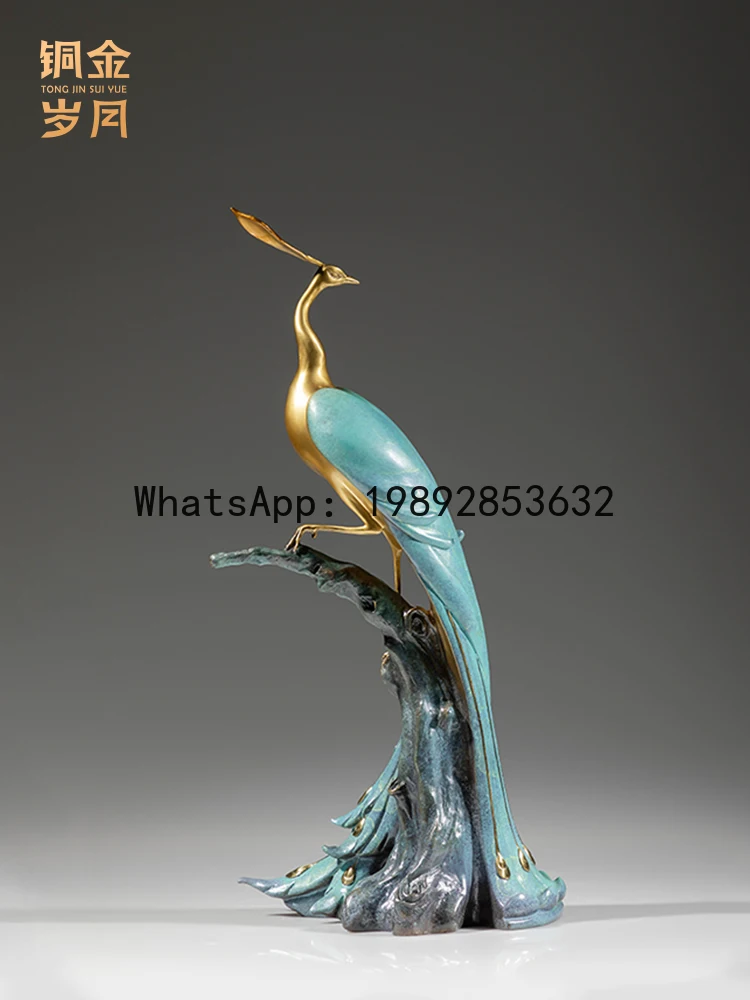 ZK Peacock Brass Ornament Craft New Chinese Style Home Living Room Entrance Decoration