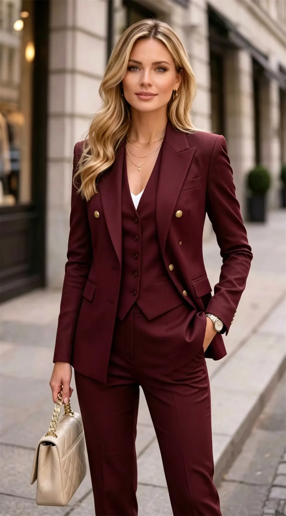 Lavender Women's Double Bested 2-Piece Suit Formal Office Lady Blazer Set (Jacket+Vest+Pants) Tailor Made view 2