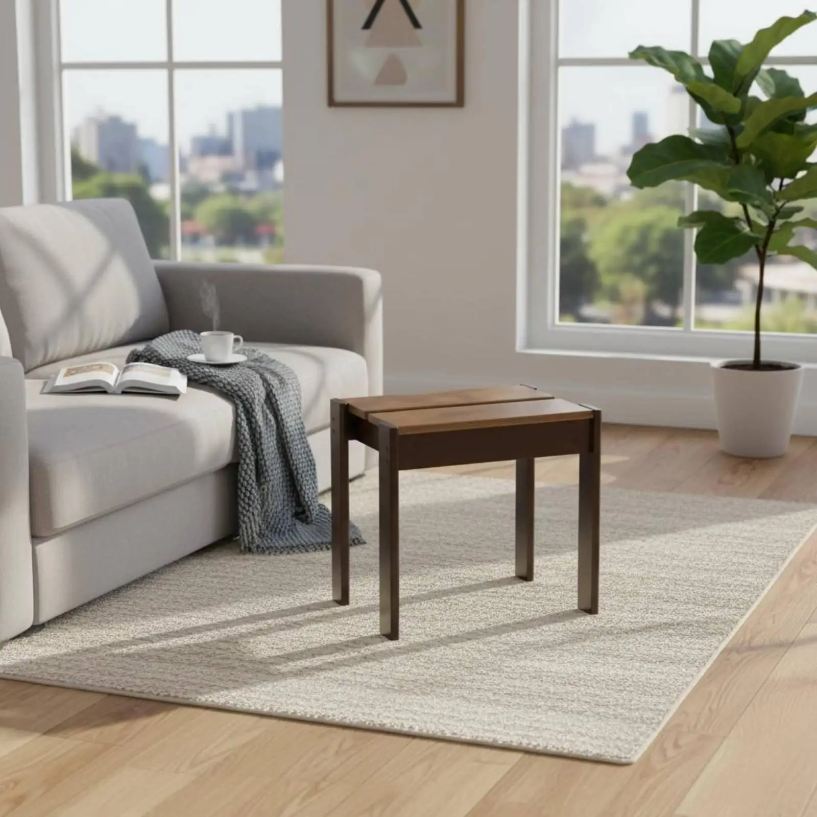 Upgraded Footstool for Couch Bamboo Wood Foot Rest Stool Compact Stackable Ottoman for Small Space Seating