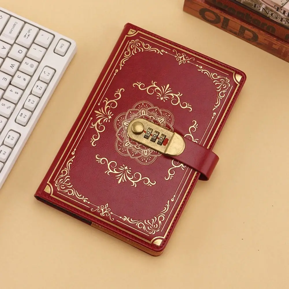 A5 100Sheets Journal Notebook With Lock PU Leather Flower Cover Personal Notebook Line Paper Stationery