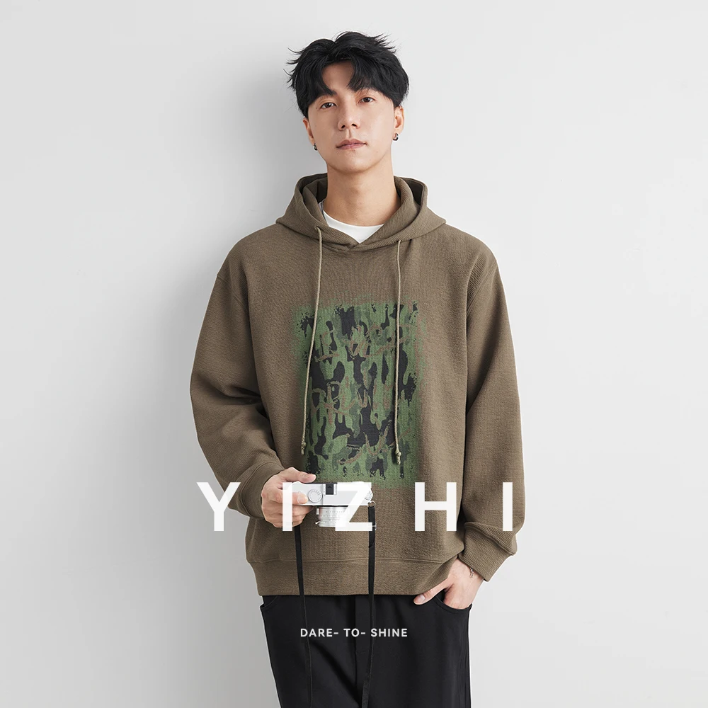 2025 Dark Streetwear Retro Graphic Print Brown Men's Hip Hop Hoodies Pullover Vintage Clothes Men Hooded Sweatshirt Pullover