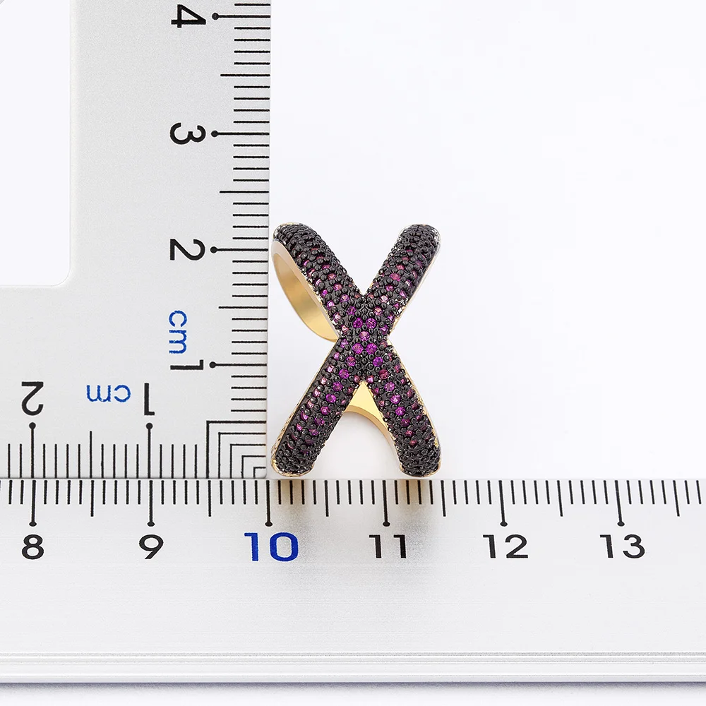 High Quality X Shape Cross Sparkling Zircon Charm Open Rings Adjustable For Women Men Personality Design Finger Jewelry Gifts