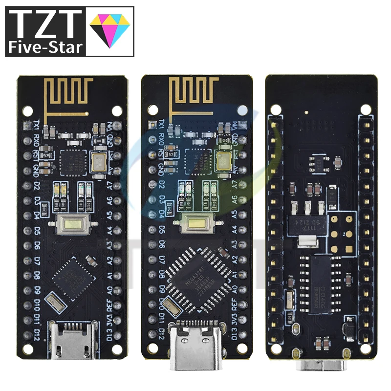 TZT RF-Nano for Arduino Nano V3.0, Micro USB Nano Board ATmega328P QFN32 5V 16M CH340, Integrate NRF24l01+2.4G wireless