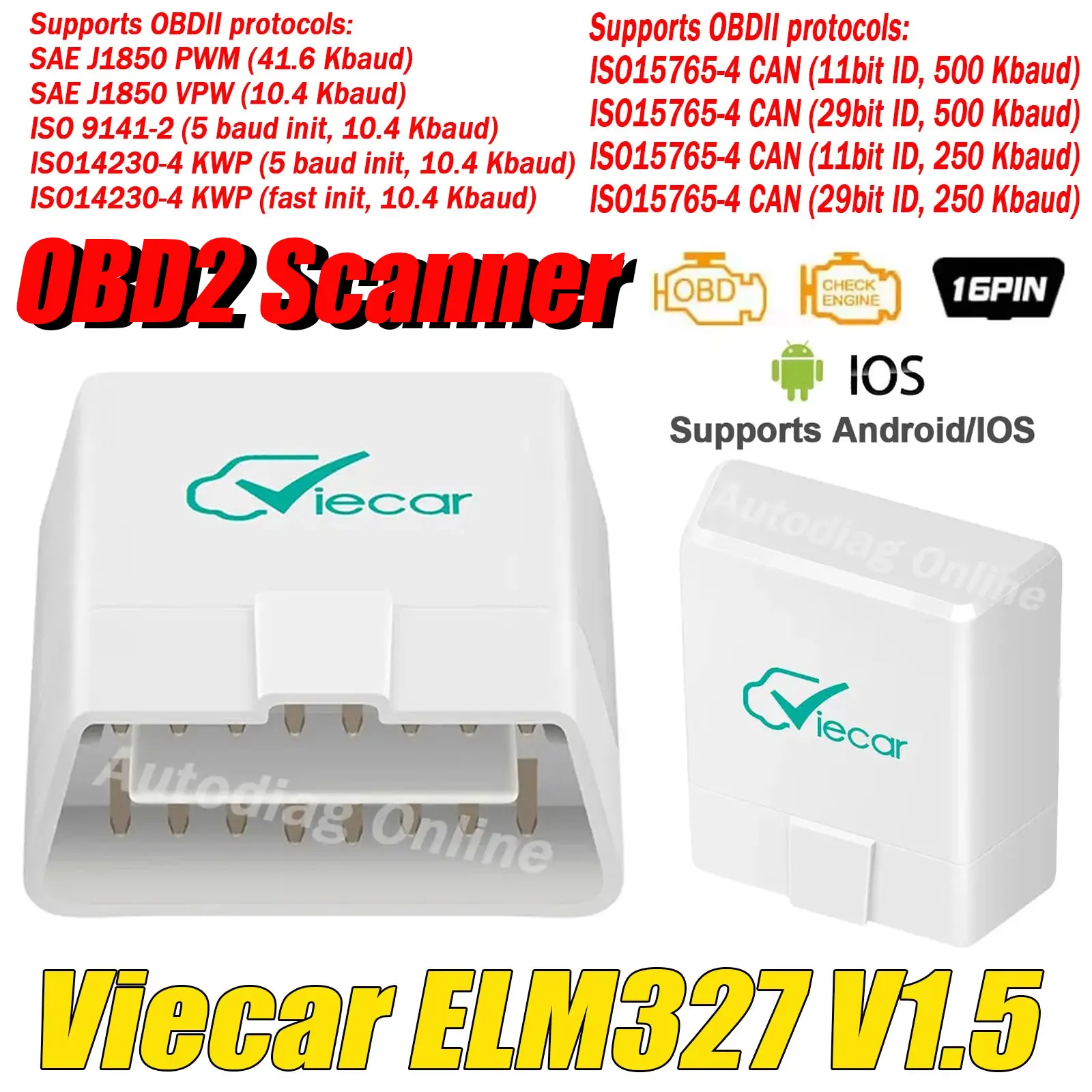 

Viecar OBD2 Diagnostic Scanner Bluetooth 4.0 PIC18F25K80 Code Reader OBD2 Auto Diagnostic for Android/IOS OBDII ELM327 Scanner