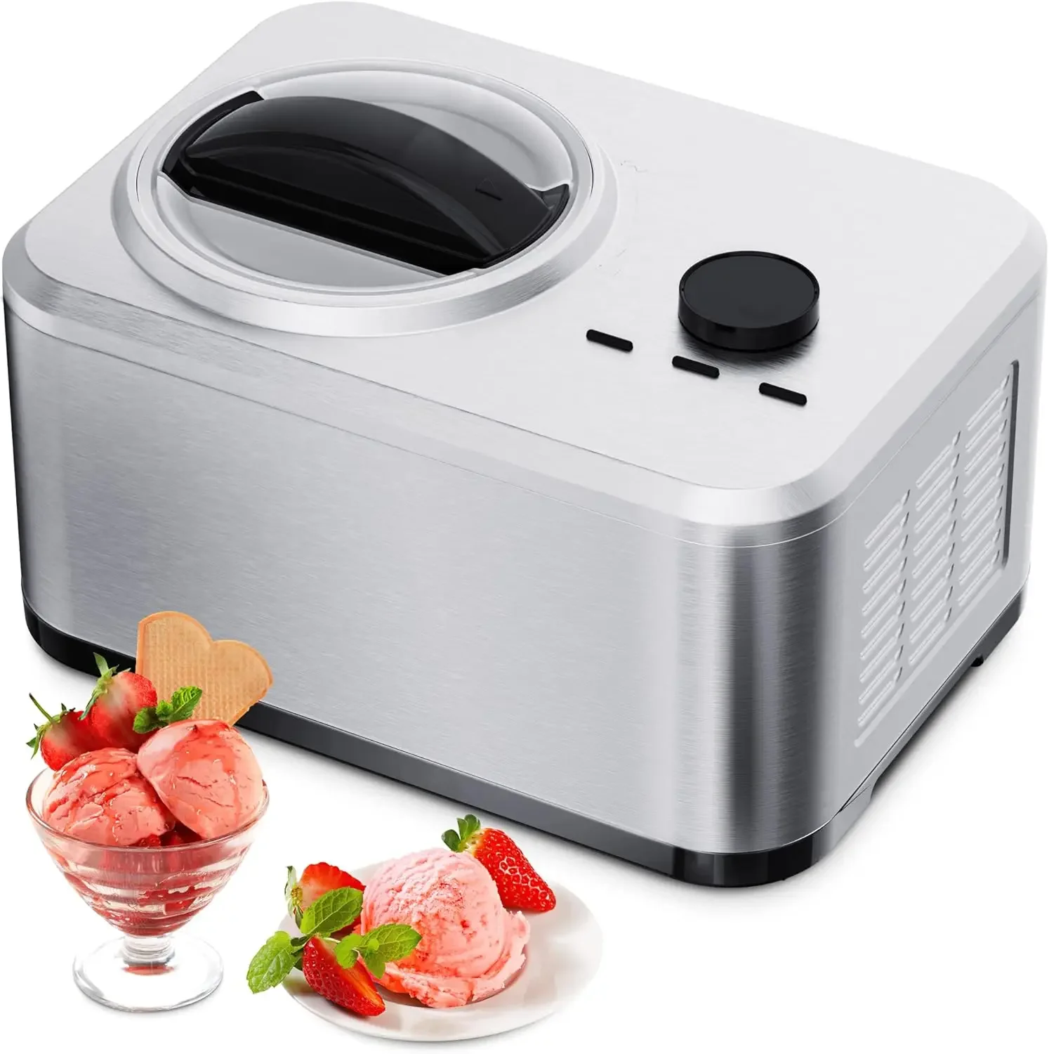 Ice Cream Maker  with Compressor,Stainless Steel No Pre-freezing Electric Automatic Ice Cream Machine Keep Cool