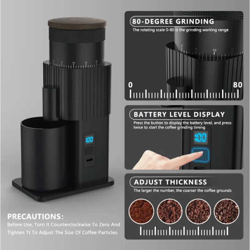 

Electric Coffee Grinder Rechargeable With Stainless Steel Six-Star Burr Adjustable Coffee Bean Grinder Portable Gift Christmas