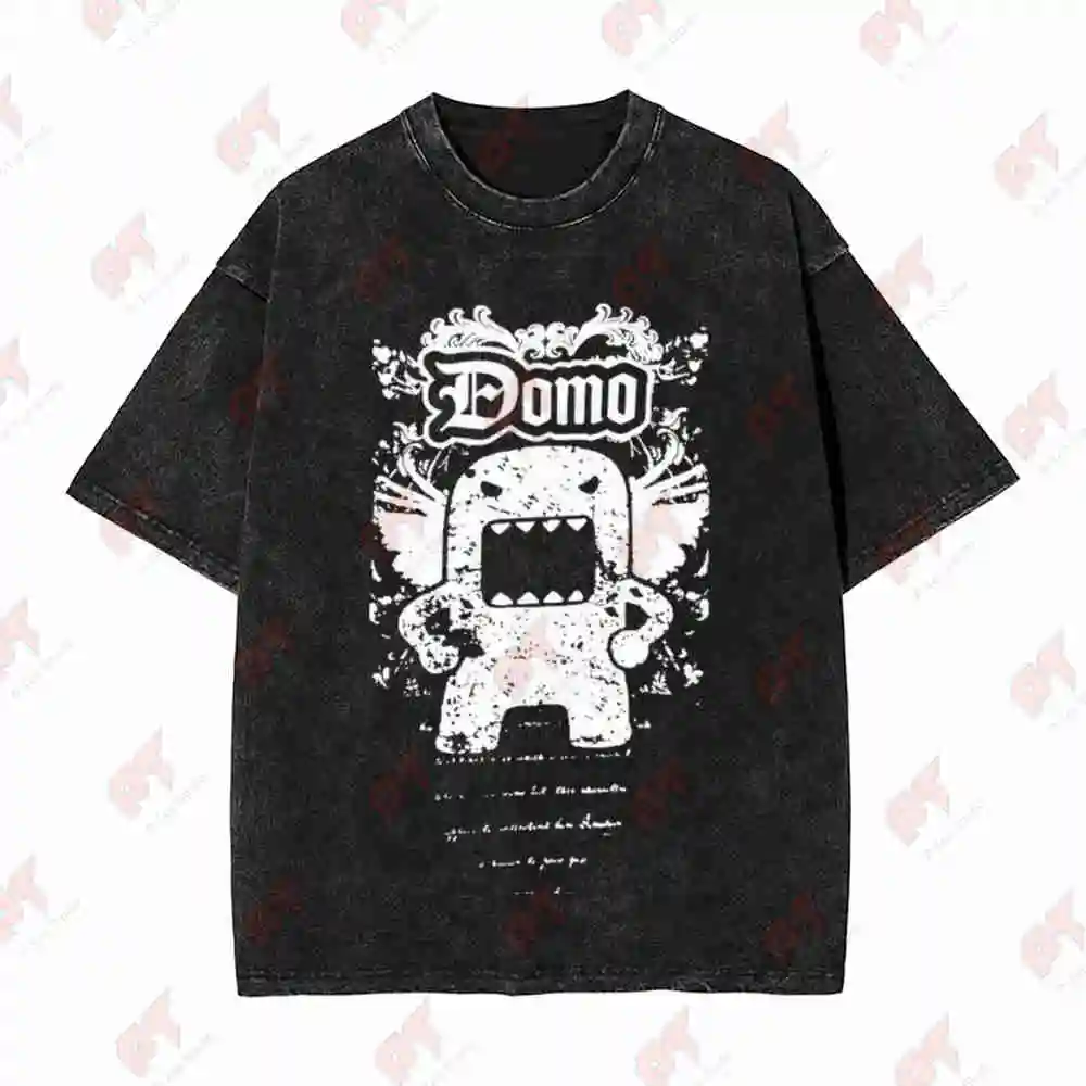 Domo Kun Grunge Scene Emo Cyber Y2K Vintage Washed Tee Pure Cotton T-Shirt view 4