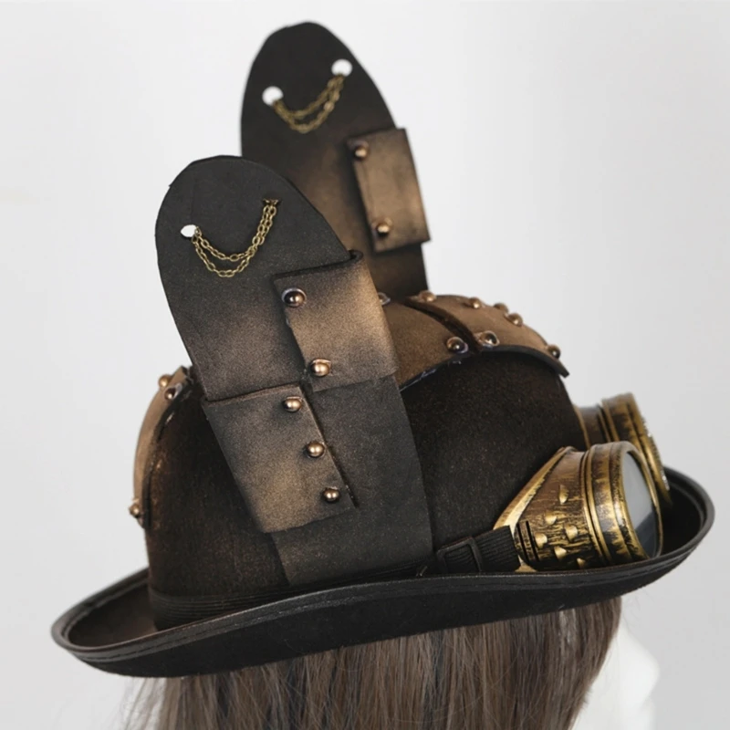 

Steampunk Top Hat For Men With Goggles Hat Bowler Top Hat Gay top hat Devil Horn Top Hat Carnival Nightclub