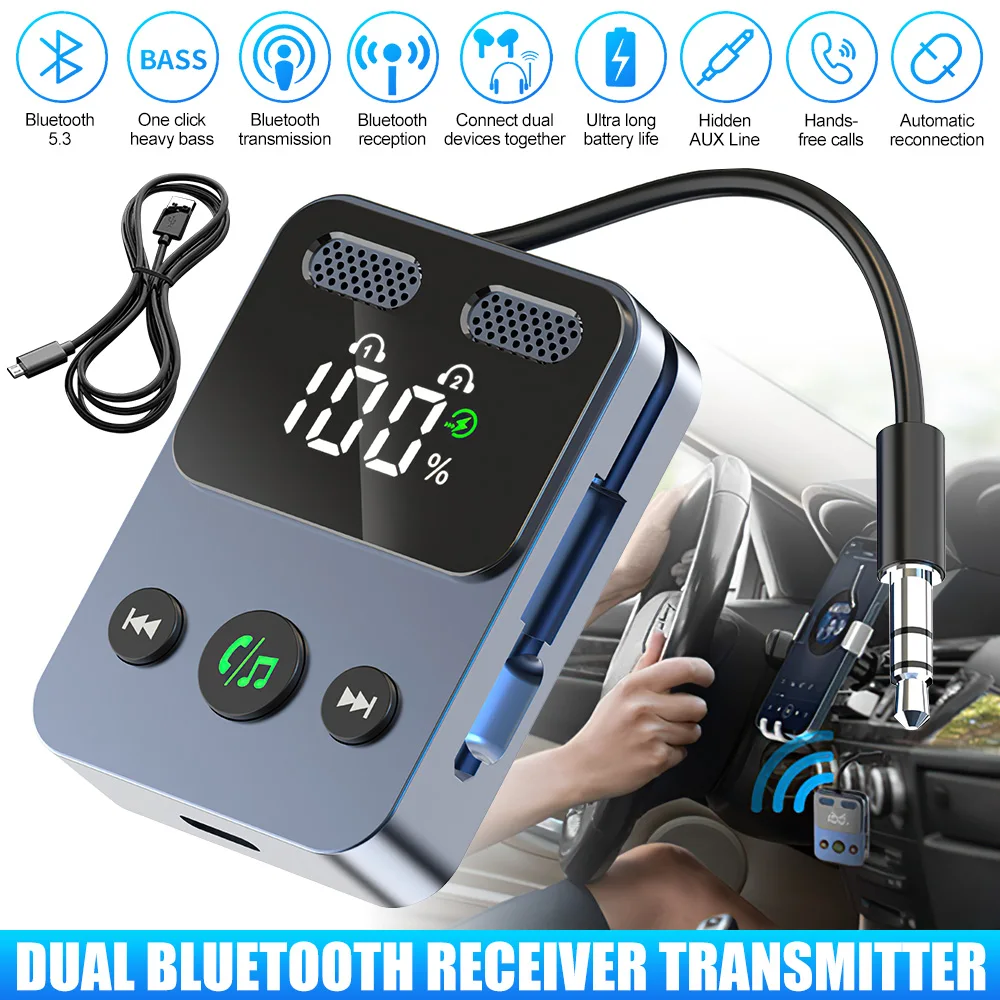 

Bluetooth 5.3 Передатчик Приемник Aux-адаптер Технология A2DP Громкая связь Беспроводной аудиоадаптер