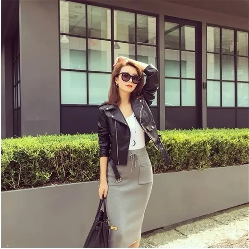 Nieuwe 2026 dames motorfiets leer PU imitatieleer losse jas zwarte jas Moto Biker Coat Uitloper