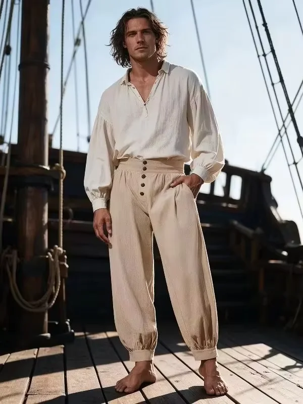  Men Medieval Renaissance Viking Pirate Pants Retro Loose Trousers Halloween Cosplay Victorian Historical Costume 