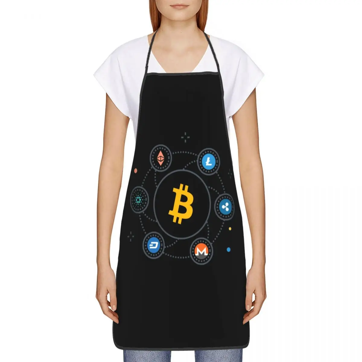 Support Bitcoin Cryptocurrency Aprons for Men Women Chef Kitchen Cooking Ethereum Digital Currency Tablier Cuisine Gardening