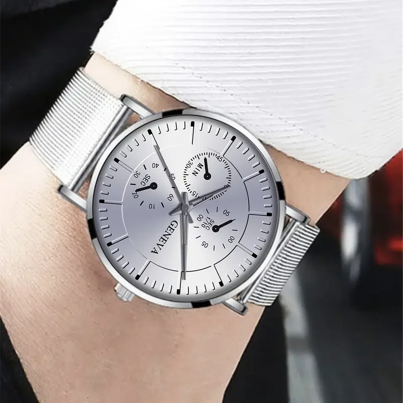 ผู้ชายแฟชั่นนาฬิกาสำหรับ Mens Luxury ตาข่ายเข็มขัดสร้อยข้อมือนาฬิกาควอตซ์ Wen ธุรกิจ Casual Luminous นาฬิกา Reloj