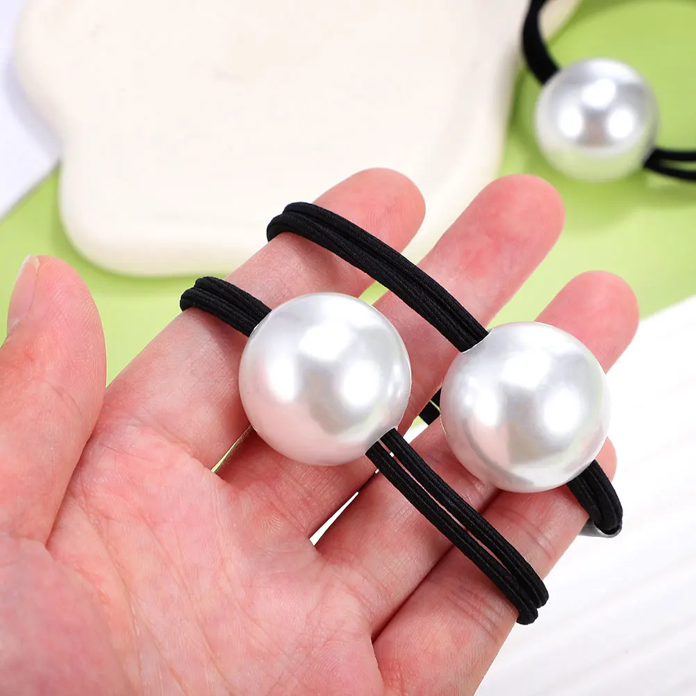 

4 Pcs Pearl Hair Ties Small Ponytail Holders Elastic Scrunchies Women Grey Pearl Ring Baby Secure Hold Versatile Occasions Hair