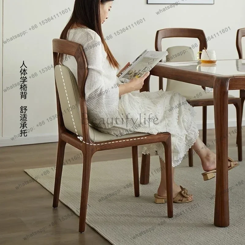 02North American black walnut dining chair Nordic solid wood home backrest book chair